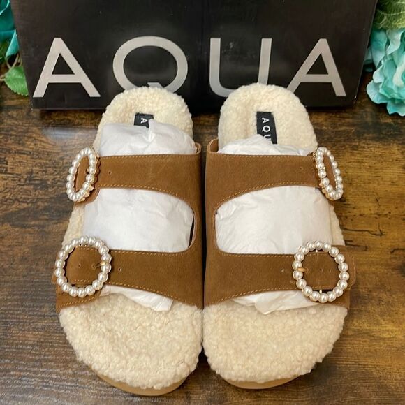 Aqua Women's Furry Embellished Sandals 7.5 - Picture 1 of 6